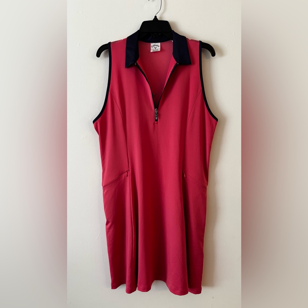 Sleeveless Pink Zip-Front Golf Dress with Contrast Collar